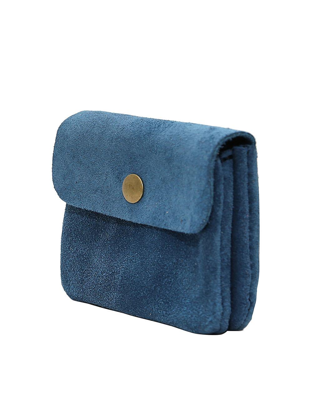 Tom&eva Porte-monnaie Avec Rabat Pression En Croûte De Cuir De Vachette Suède-LUCE 3998-Bleu