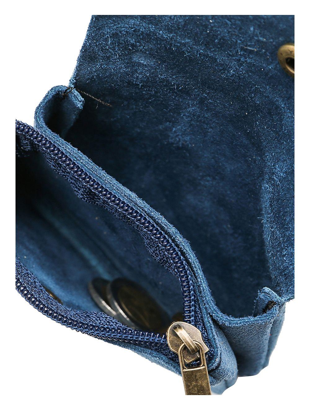 Tom&eva Porte-monnaie Avec Rabat Pression En Croûte De Cuir De Vachette Suède-LUCE 3998-Bleu