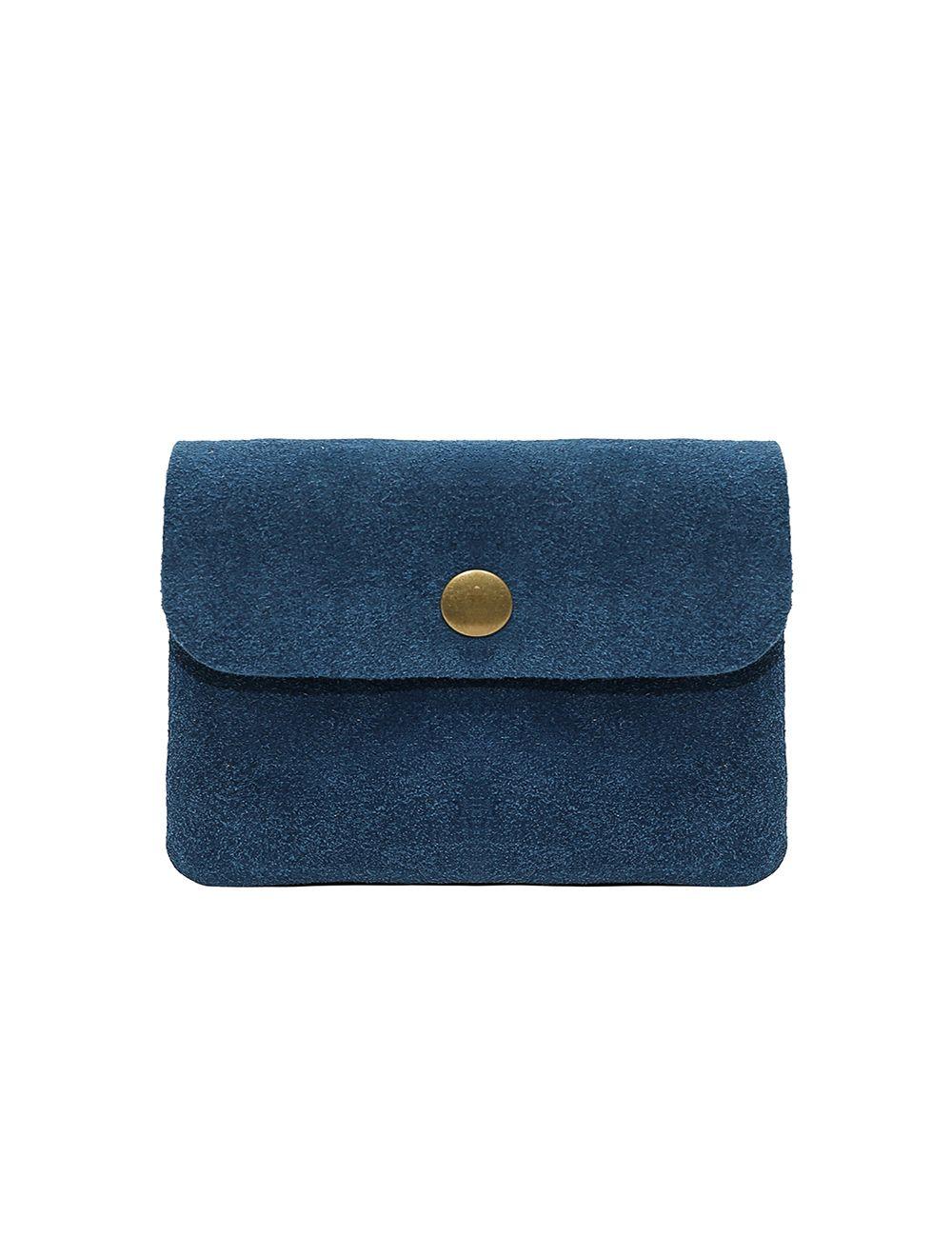 tom&eva Porte-monnaie avec rabat pression en croûte de cuir de vachette suède-LUCE 3998-Bleu