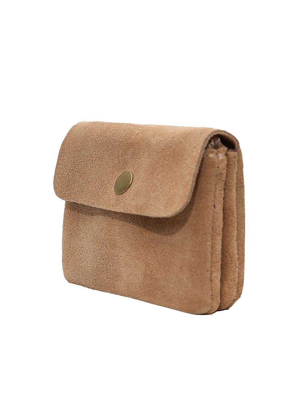 Tom&eva Porte-monnaie Avec Rabat Pression En Croûte De Cuir De Vachette Suède-LUCE 3998-Beige