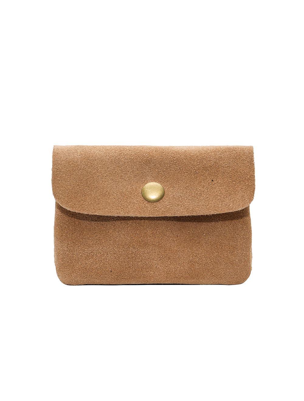 tom&eva Porte-monnaie avec rabat pression en croûte de cuir de vachette suède-LUCE 3998-Beige