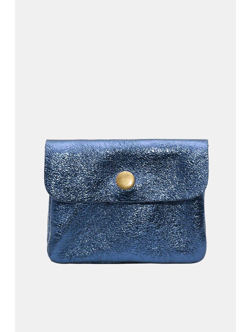 Tom&eva Porte-monnaie Avec Rabat Pression En Croûte De Cuir De Vachette Suède-LUCE METAL 3998B-Bleu Metal