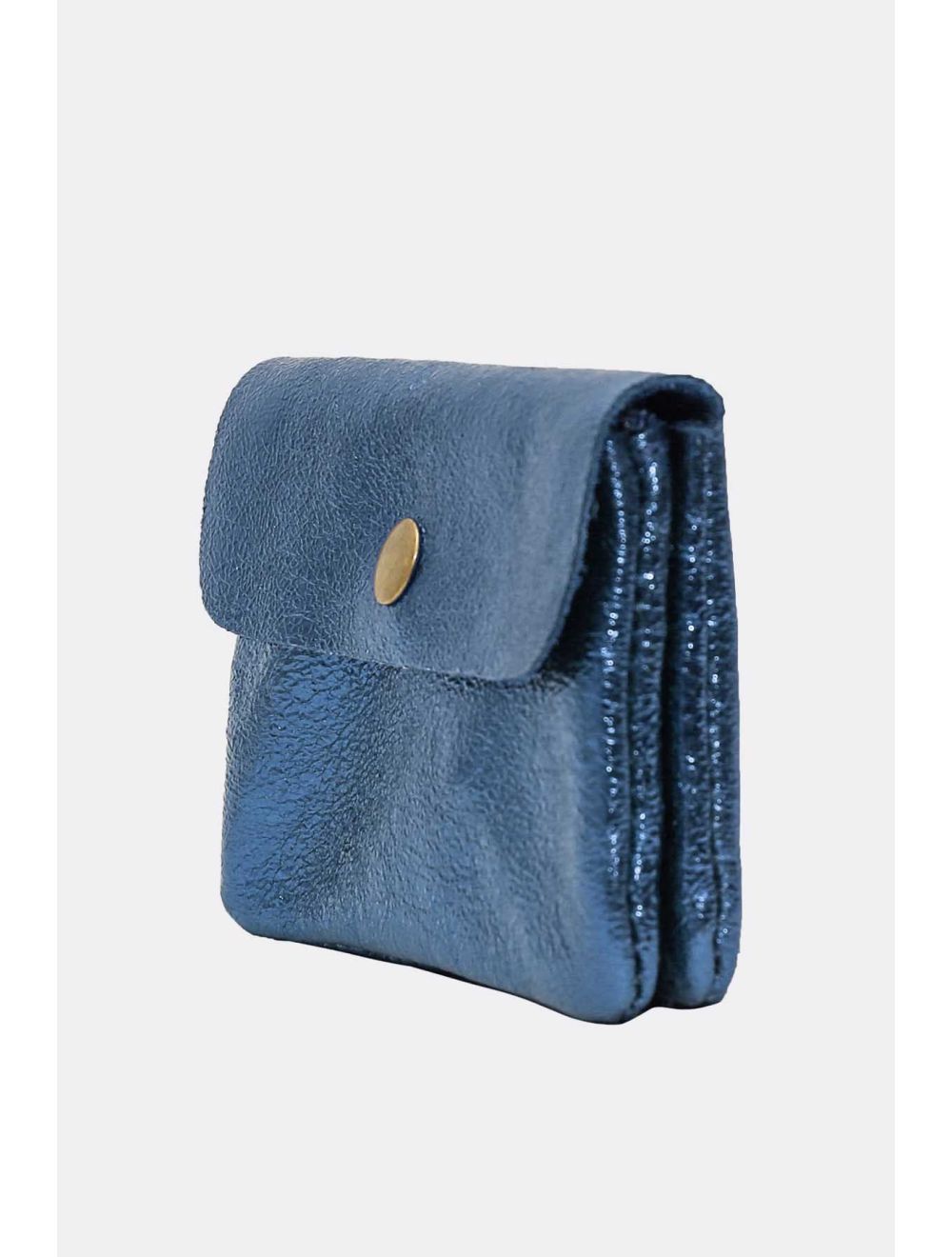 Tom&eva Porte-monnaie Avec Rabat Pression En Croûte De Cuir De Vachette Suède-LUCE METAL 3998B-Bleu Metal