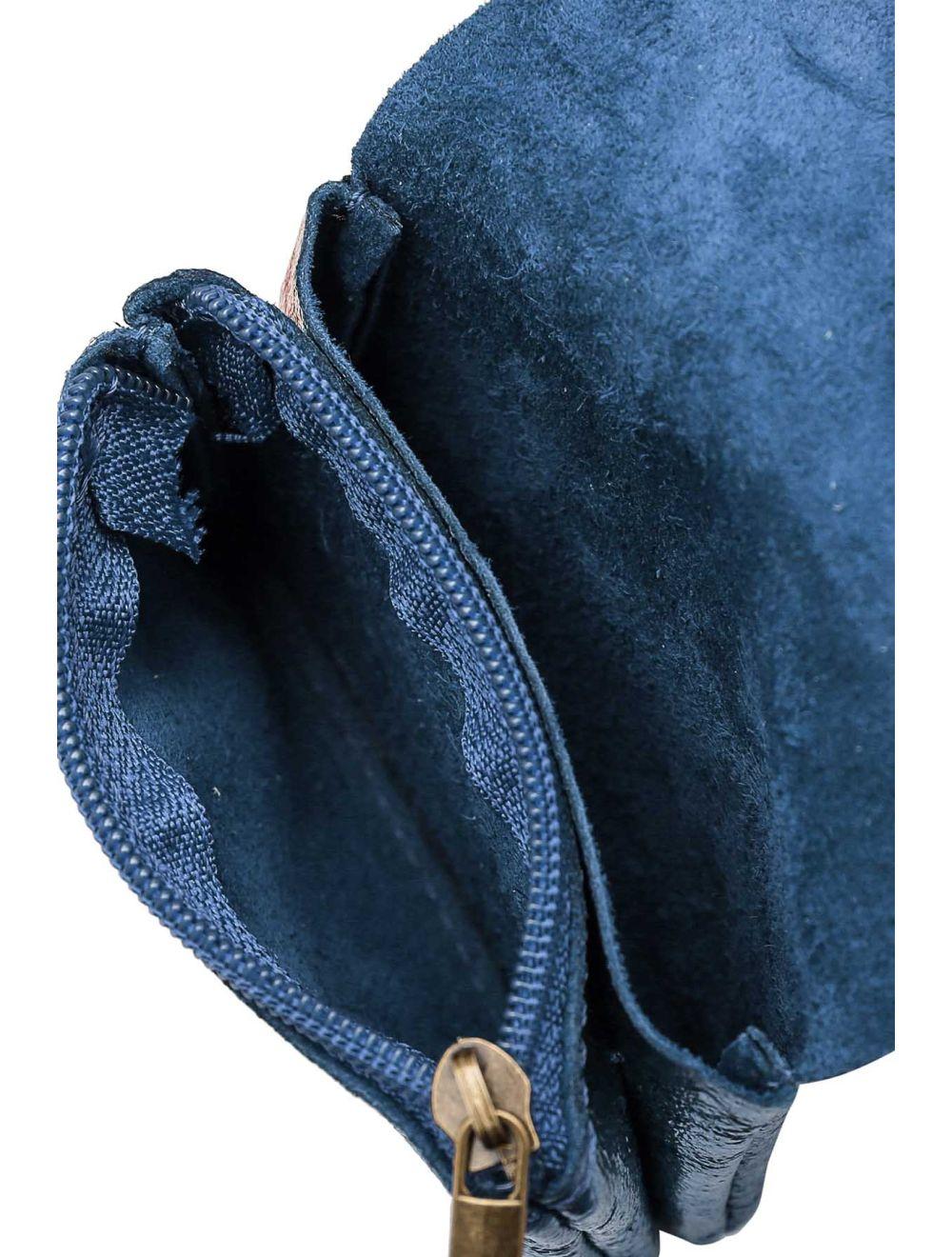 tom&eva Porte-monnaie avec rabat pression en croûte de cuir de vachette suède-LUCE METAL 3998B-Bleu Metal