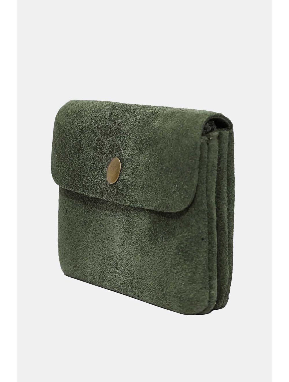 tom&eva Porte-monnaie avec rabat pression en croûte de cuir de vachette suède-LUCE 3998-Kaki
