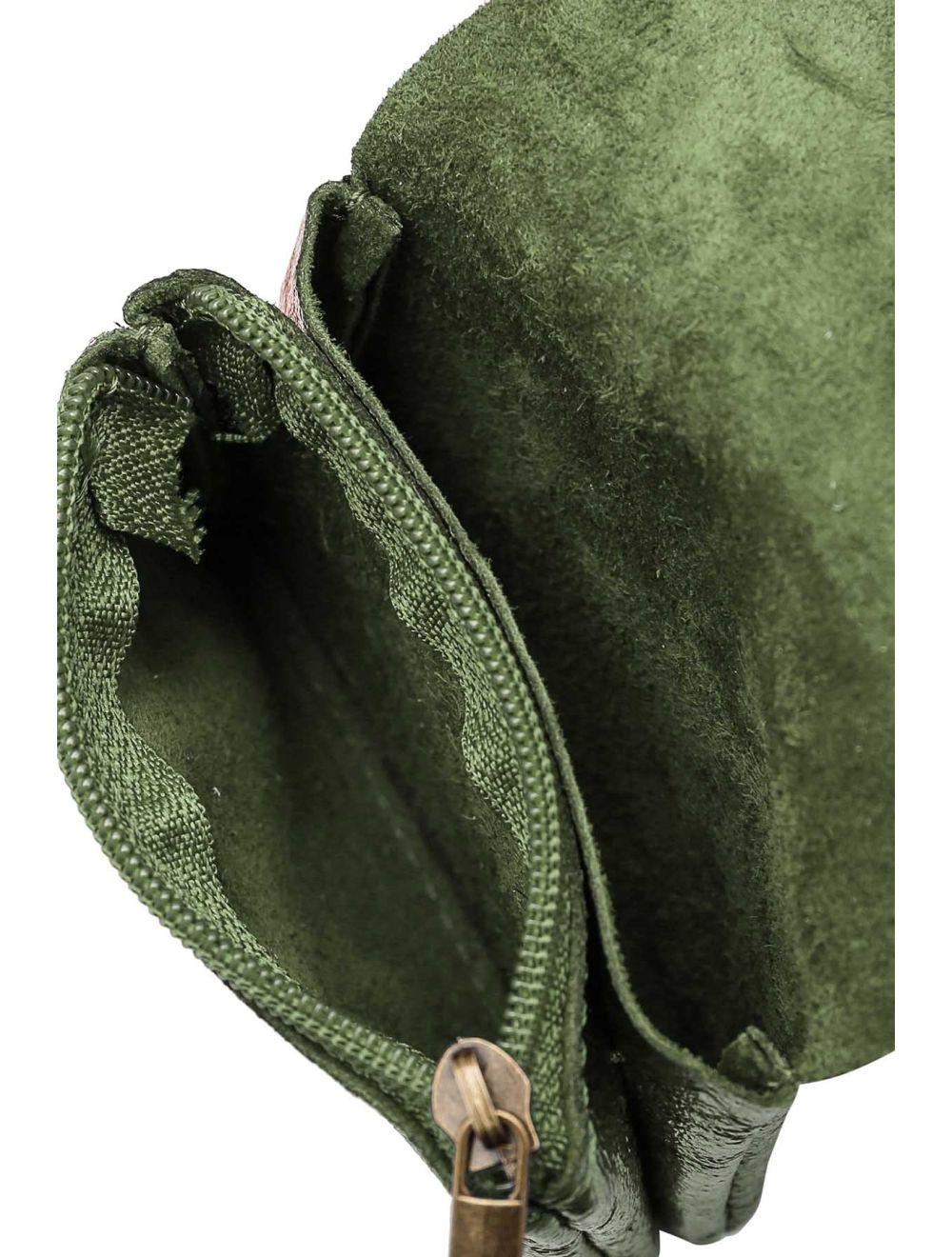 tom&eva Porte-monnaie avec rabat pression en croûte de cuir de vachette suède-LUCE METAL 3998B-Kaki Metal