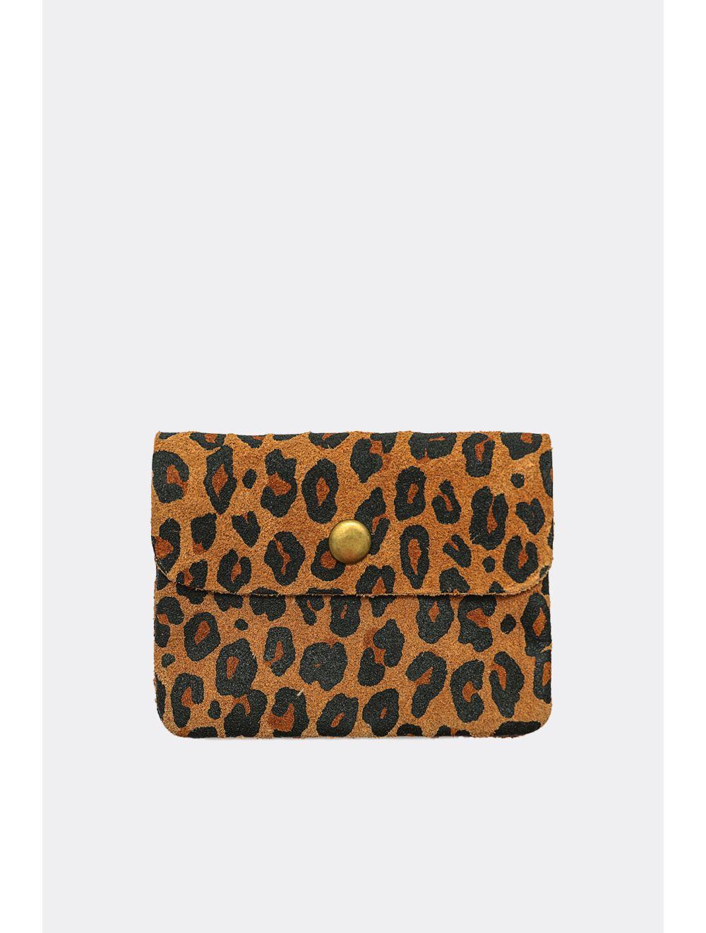 Tom&eva Porte-monnaie En Croûte Cuir Vachette Suède-LUCE LEOPARD 3998C-CAMEL