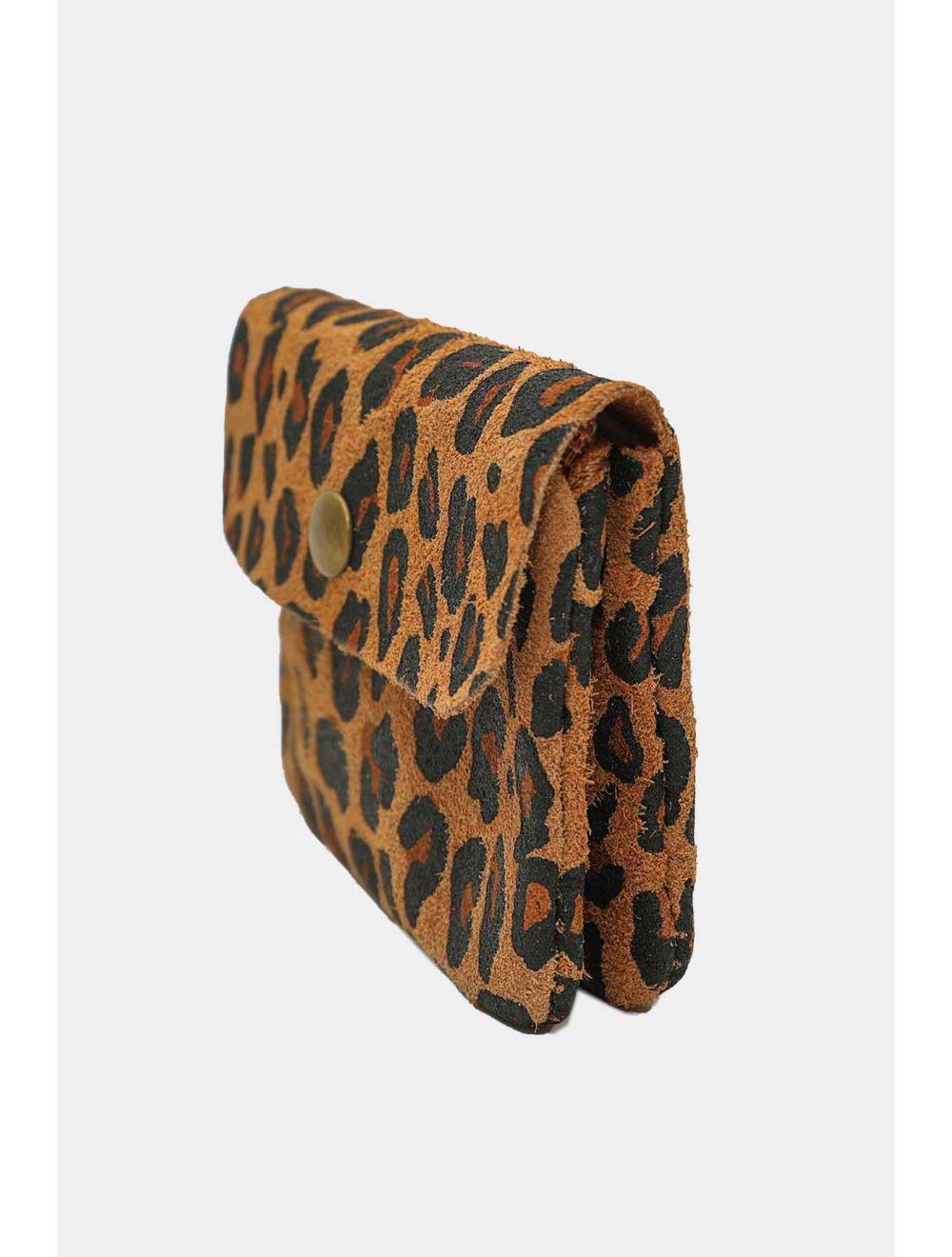 Tom&eva Porte-monnaie En Croûte Cuir Vachette Suède-LUCE LEOPARD 3998C-CAMEL