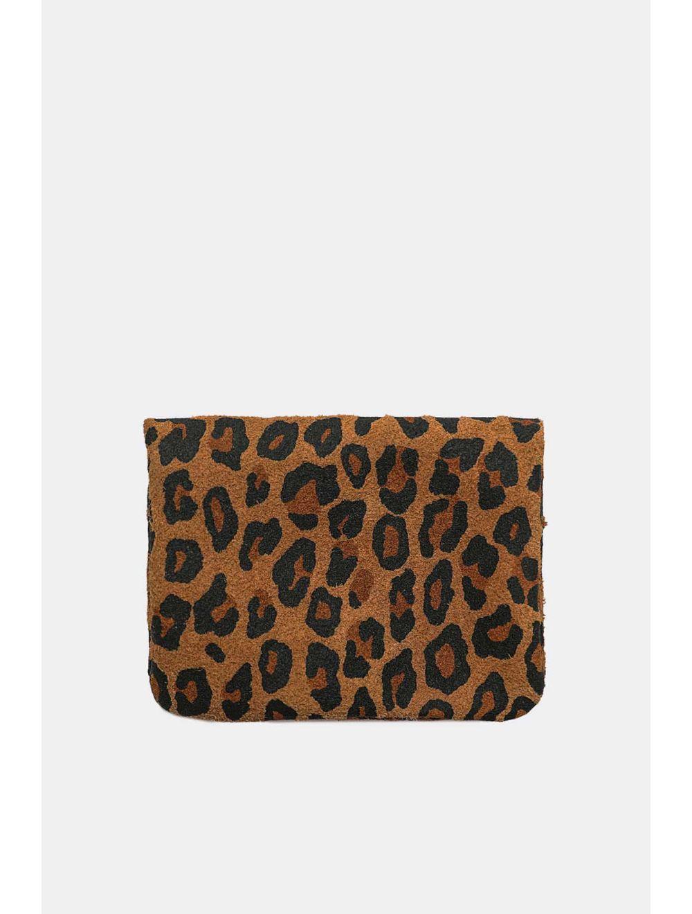 Tom&eva Porte-monnaie En Croûte Cuir Vachette Suède-LUCE LEOPARD 3998C-CAMEL