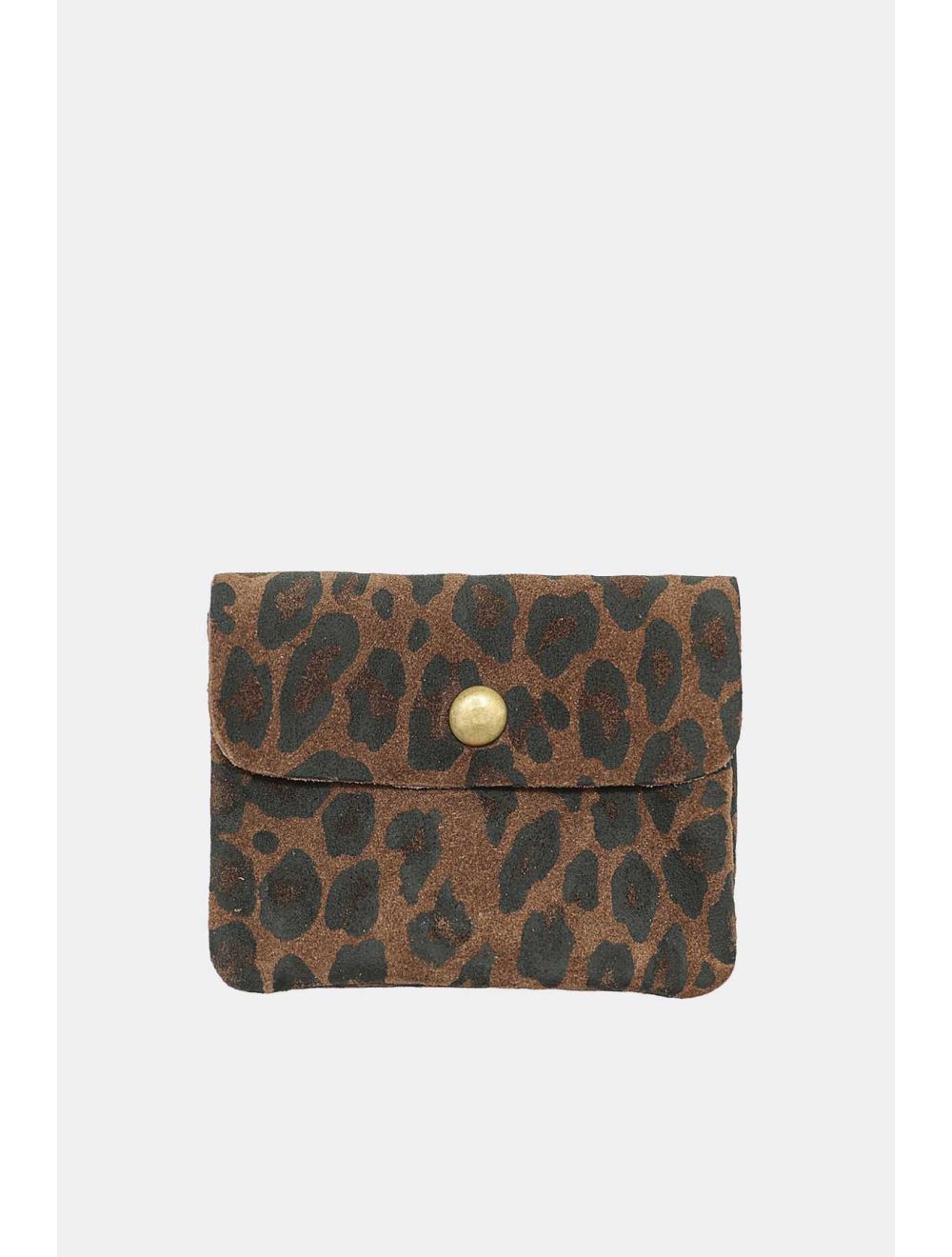 Tom&eva Porte-monnaie En Croûte Cuir Vachette Suède-LUCE LEOPARD 3998C-MARRON