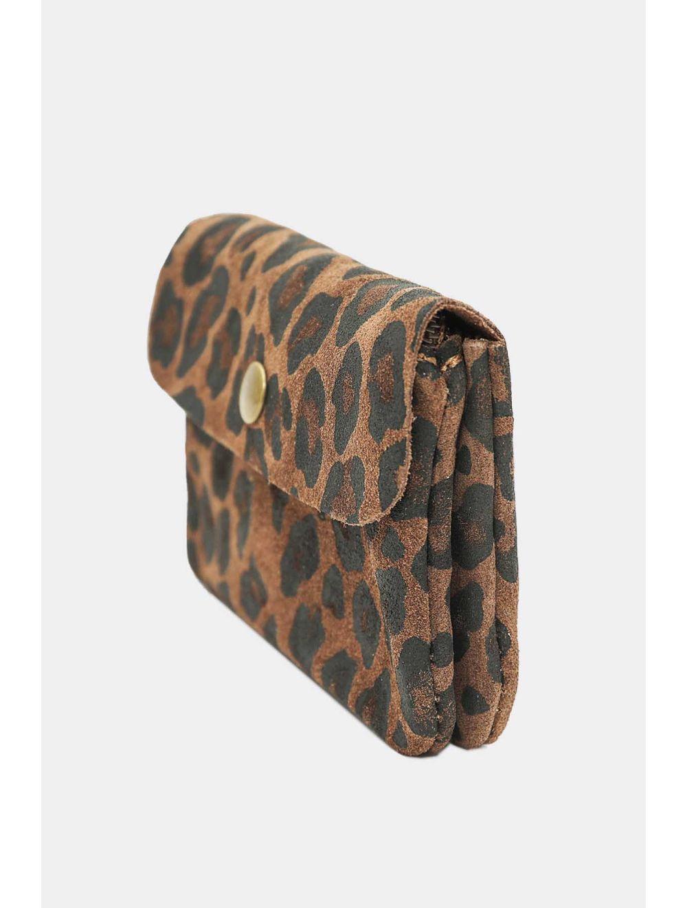Tom&eva Porte-monnaie En Croûte Cuir Vachette Suède-LUCE LEOPARD 3998C-MARRON