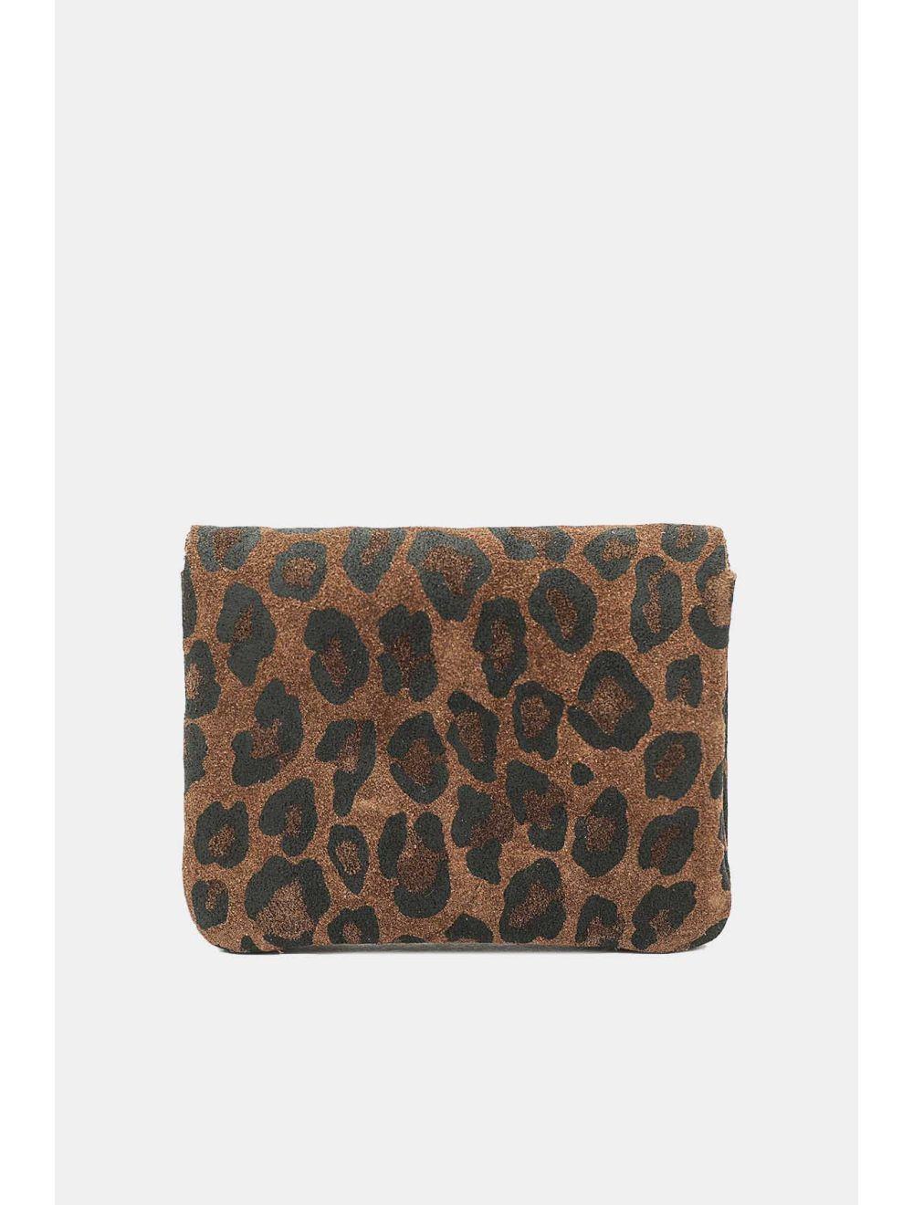 Tom&eva Porte-monnaie En Croûte Cuir Vachette Suède-LUCE LEOPARD 3998C-MARRON