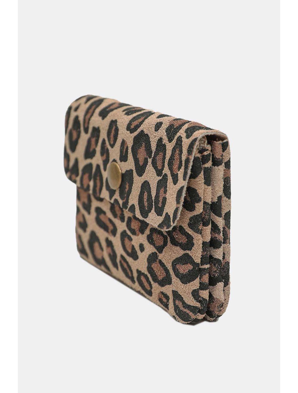 Tom&eva Porte-monnaie En Croûte Cuir Vachette Suède-LUCE LEOPARD 3998C-TAUPE
