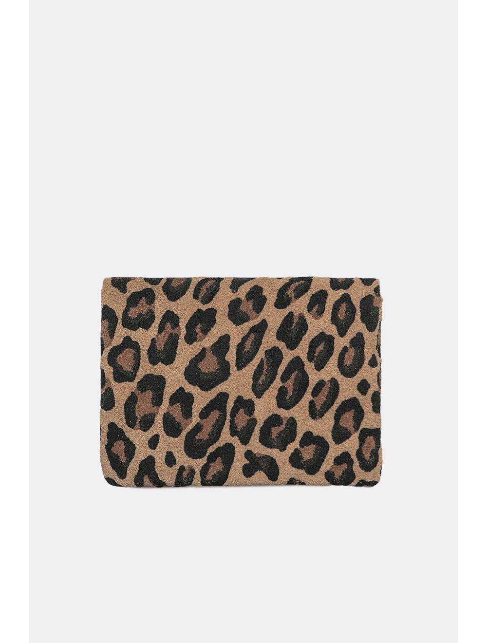 Tom&eva Porte-monnaie En Croûte Cuir Vachette Suède-LUCE LEOPARD 3998C-TAUPE