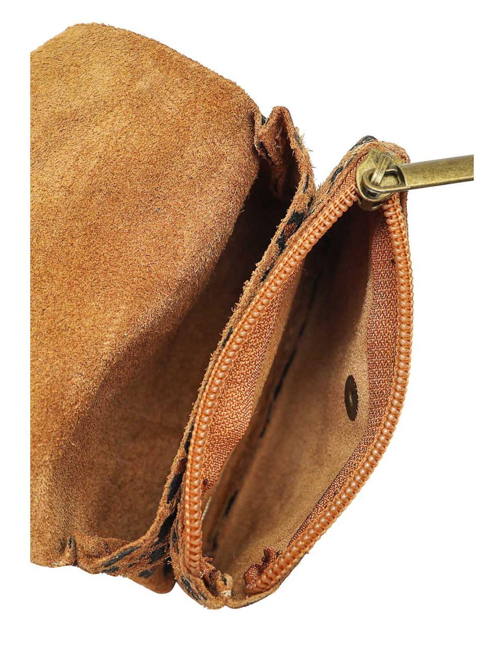 tom&eva Porte-monnaie En Croûte Cuir Vachette Suède-LUCE LEOPARD 3998C-CAMEL