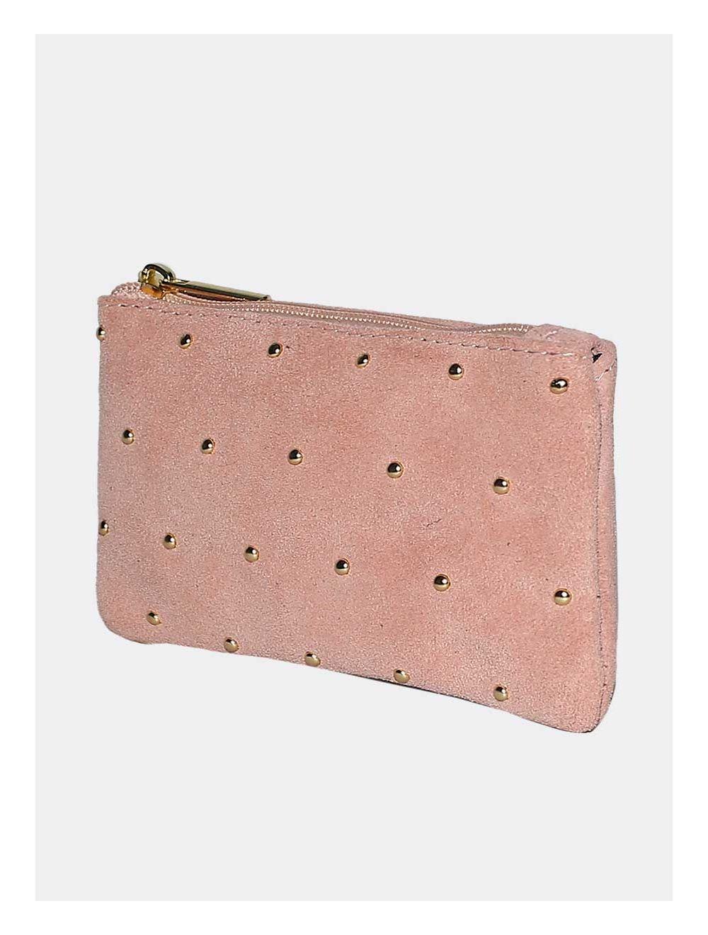 Tom&eva Porte-monnaie En Croûte De Cuir De Vachette Suède-JENNA 3996-Rose