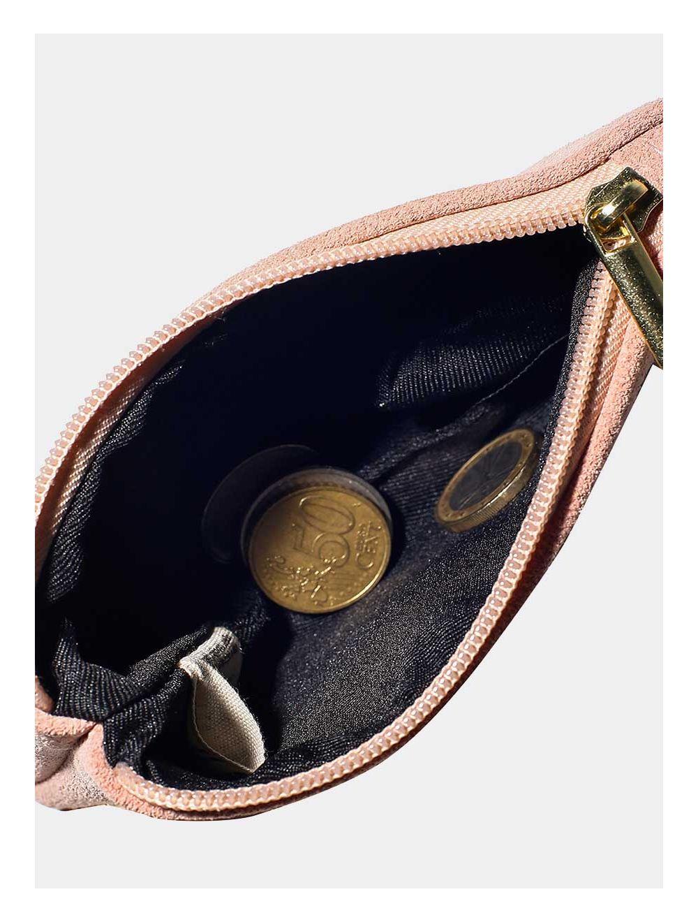 Tom&eva Porte-monnaie En Croûte De Cuir De Vachette Suède-JENNA 3996-Rose