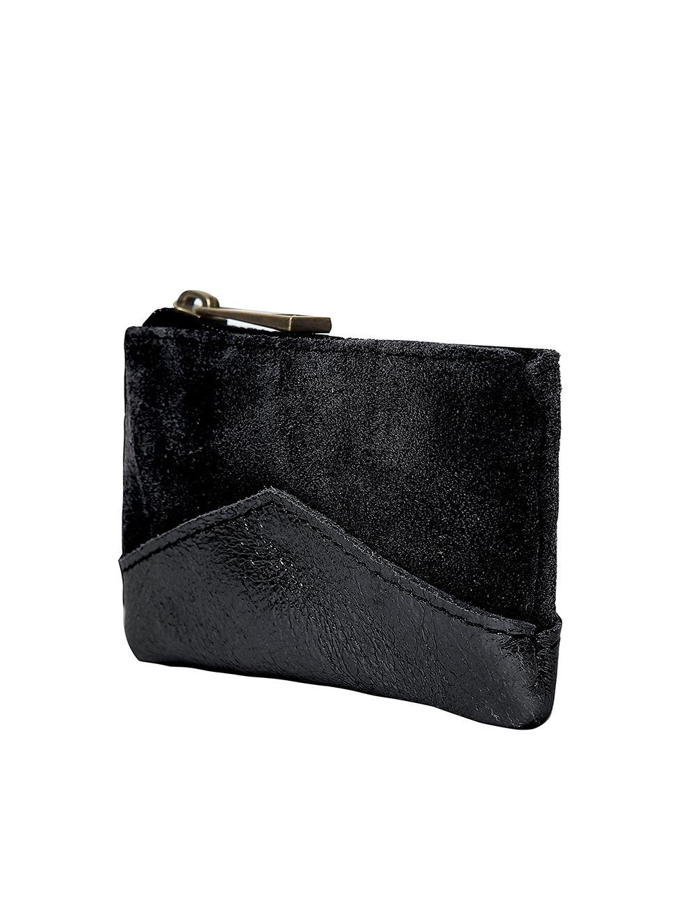 Tom&eva Porte-monnaie En Cuir De Vachette Suède Et Métalisée-ANNE 3995-NOIR