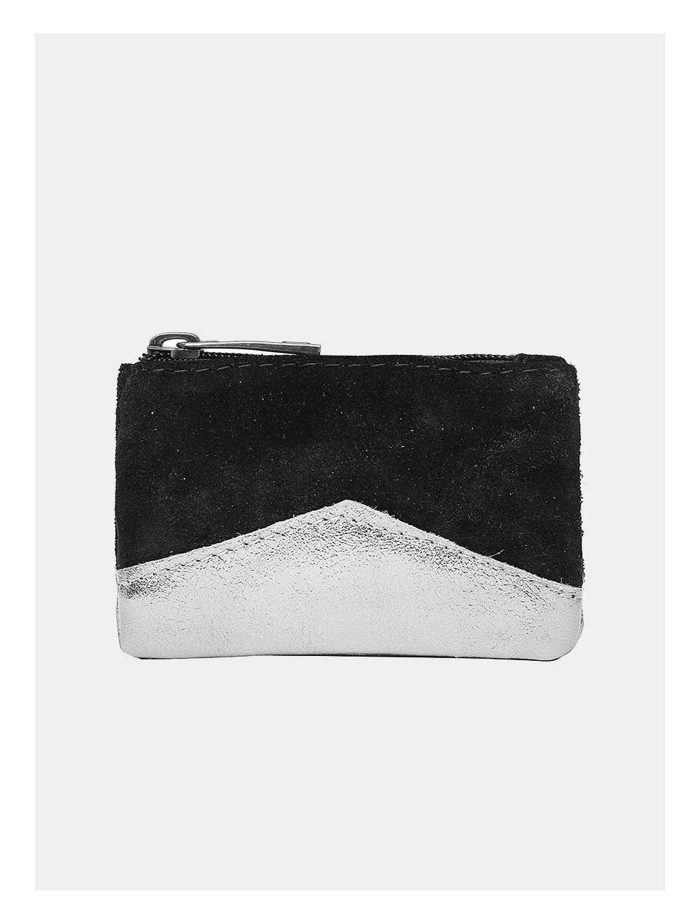 tom&eva Porte-monnaie en cuir de vachette suède et métalisée-ANNE 3995-NoirArgent