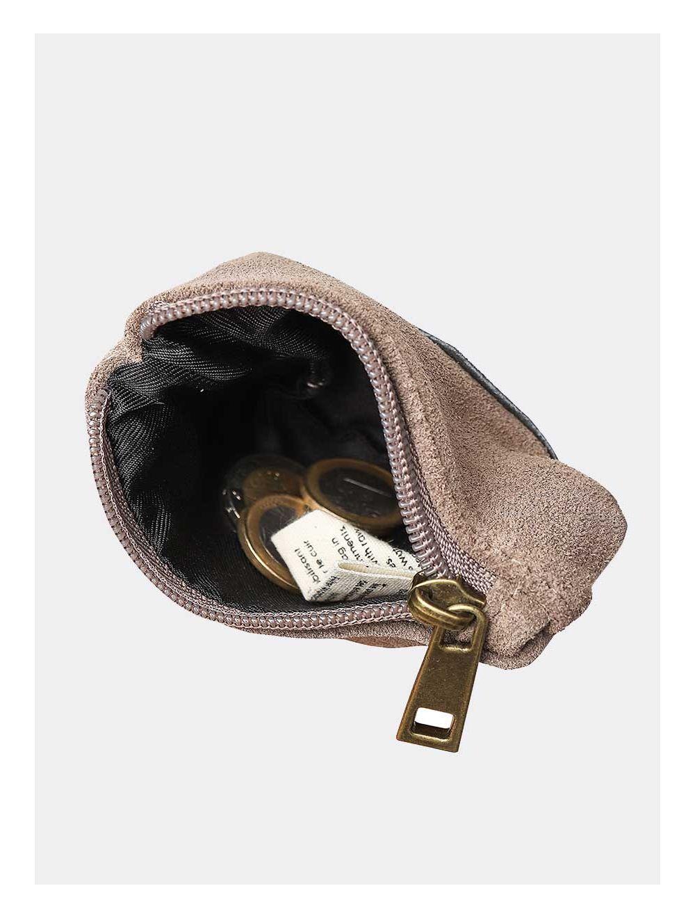 Tom&eva Porte-monnaie En Cuir De Vachette Suède Et Métalisée-ANNE 3995-TAUPE