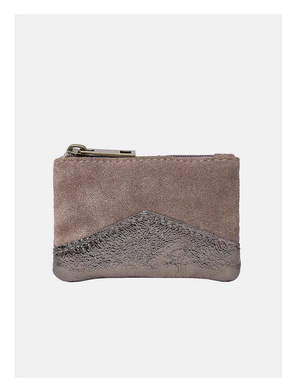 tom&eva Porte-monnaie en cuir de vachette suède et métalisée-ANNE 3995-TAUPE