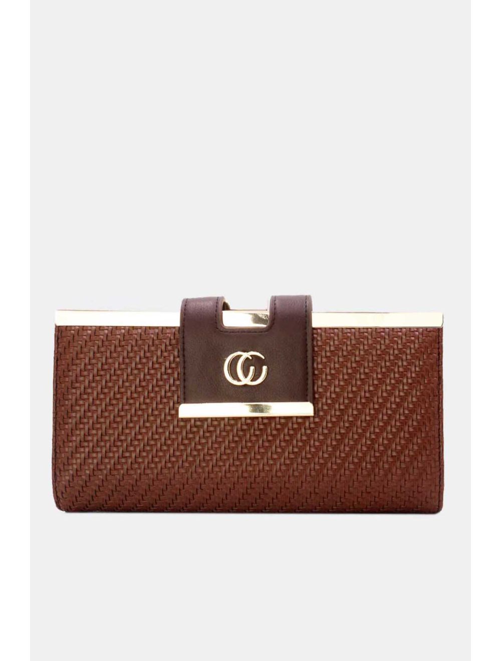 Tom&eva Portefeuille Effet Cuir Tressé Decoré Par Lettres 16D-1350T-Coffee/Brown
