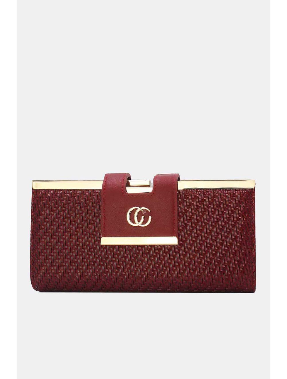 Tom&eva Portefeuille Effet Cuir Tressé Decoré Par Lettres 16D-1350T-Red/Wine