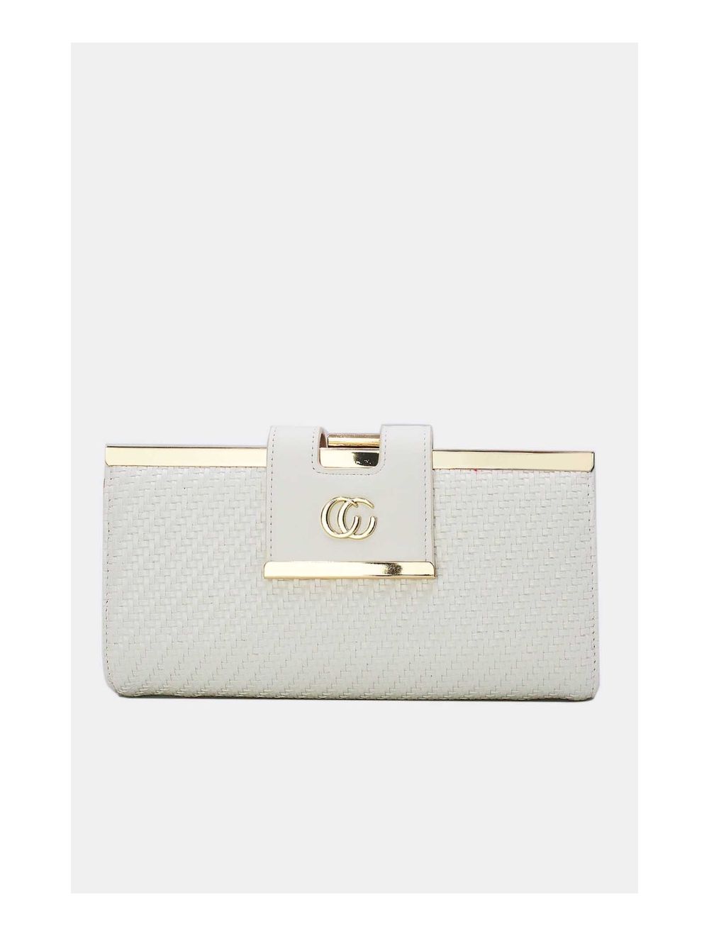 tom&eva Portefeuille Effet Cuir Tressé Decoré Par Lettres 16D-1350T-Blanc