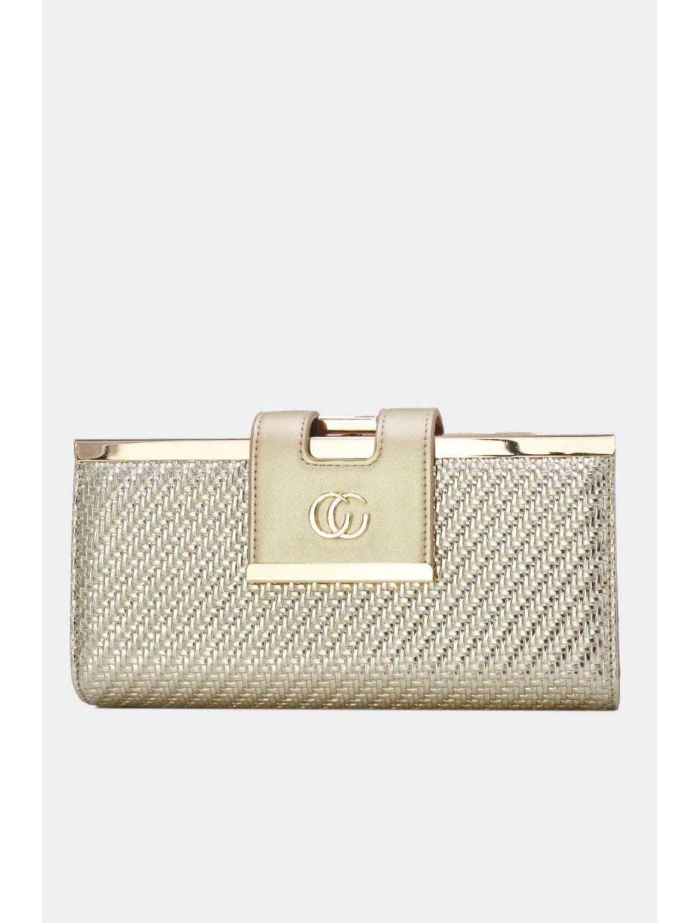 Tom&eva Portefeuille Effet Cuir Tressé Decoré Par Lettres 16D-1350T-Or