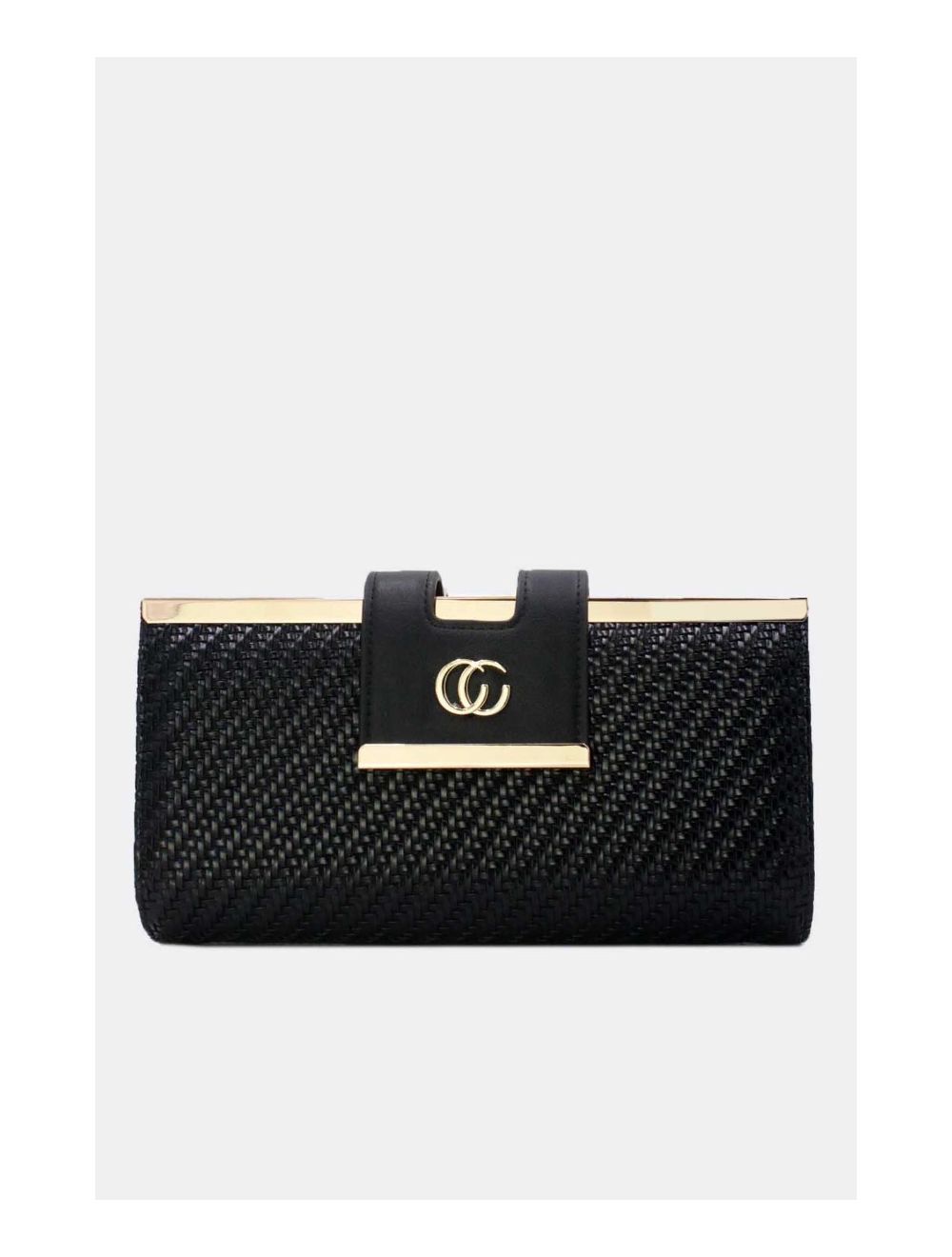 tom&eva Portefeuille Effet Cuir Tressé Decoré Par Lettres 16D-1350T-Noir