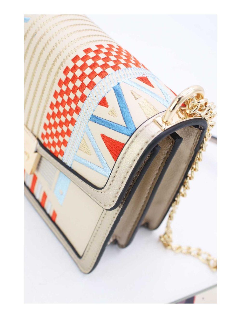 tom&eva Sac à Bandoulière Brodé Moderne 24P-5950-Beige/Gold