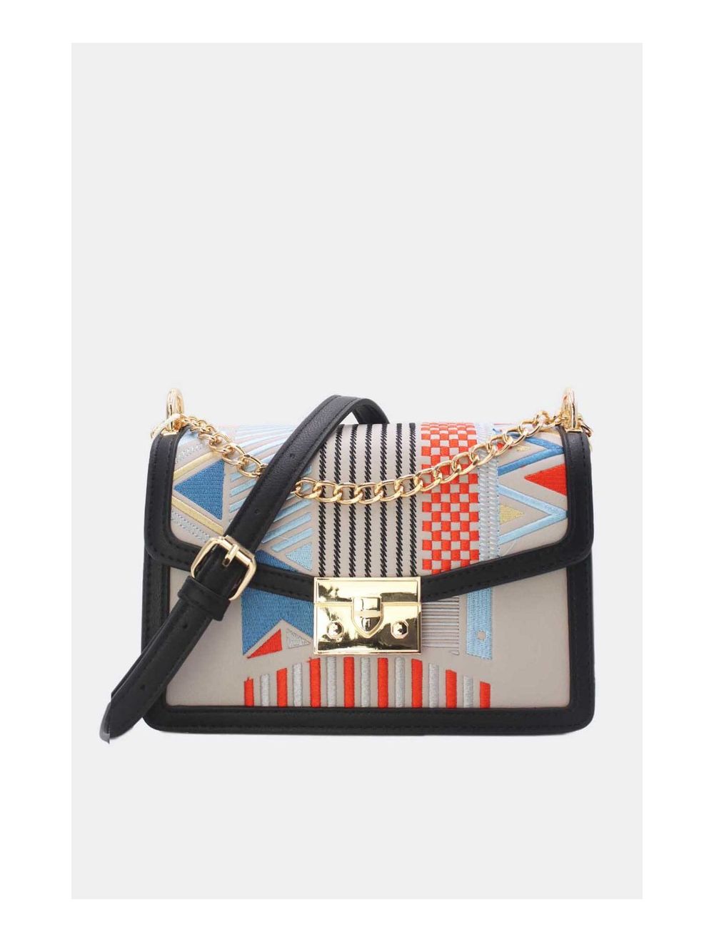 tom&eva Sac à Bandoulière Brodé Moderne 24P-5950-Grey/Black