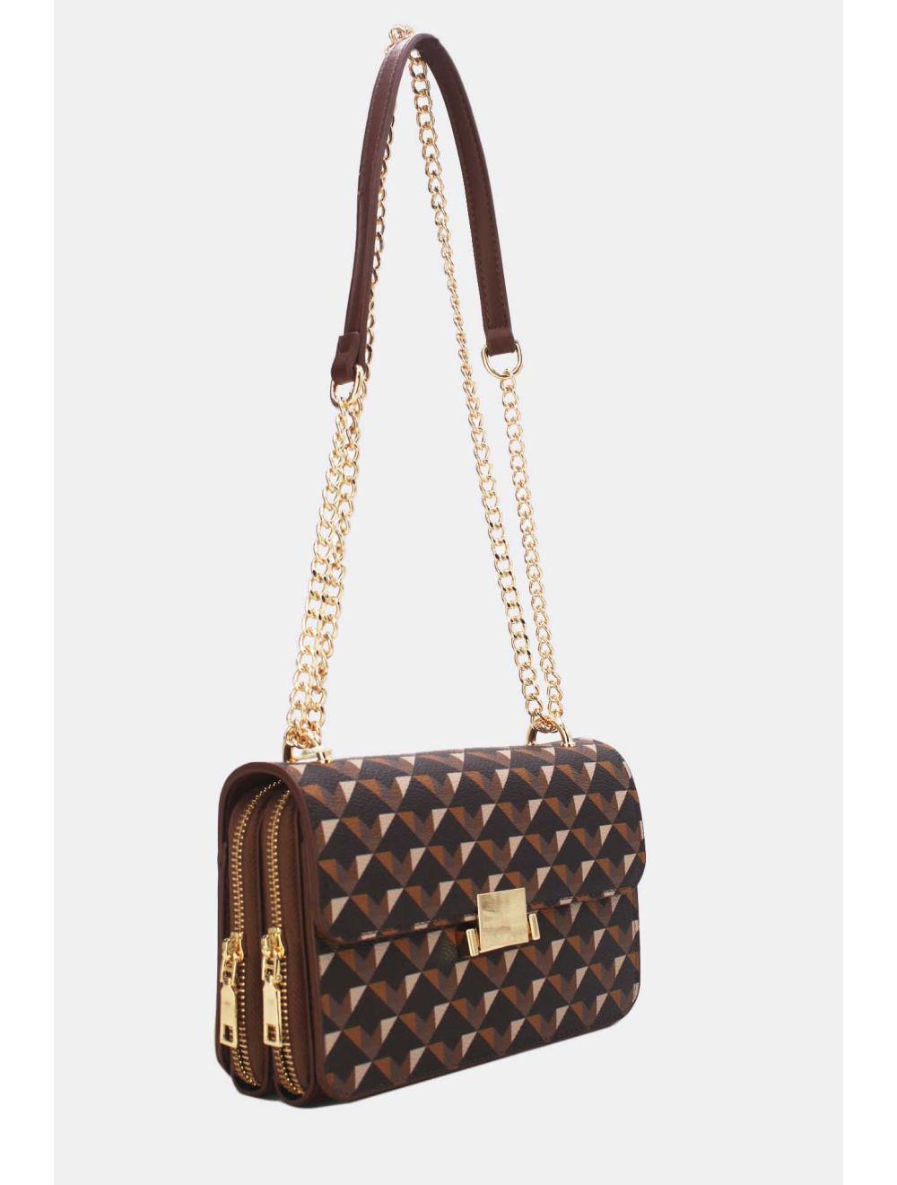 tom&eva Sac à Bandoulière Motif Géométrique 24P-6085-Café