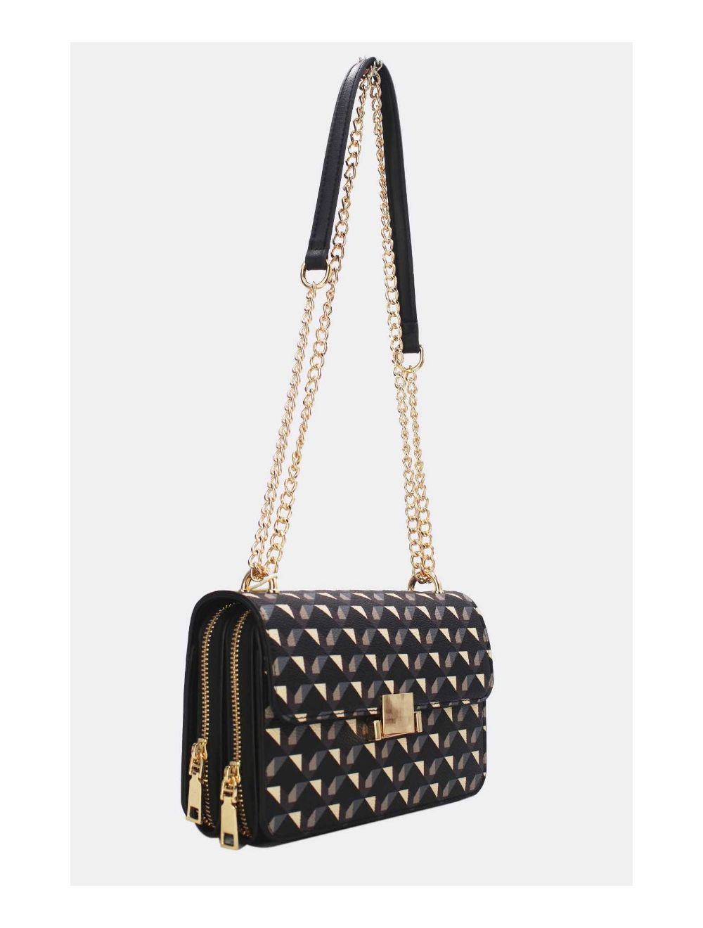 Tom&eva Sac à Bandoulière Motif Géométrique 24P-6085-Noir