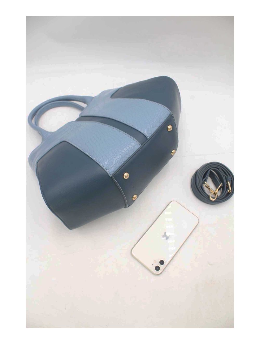 tom&eva Sac à Main Bicolore Style Vintage-24B-5868-D.Blue/Blue