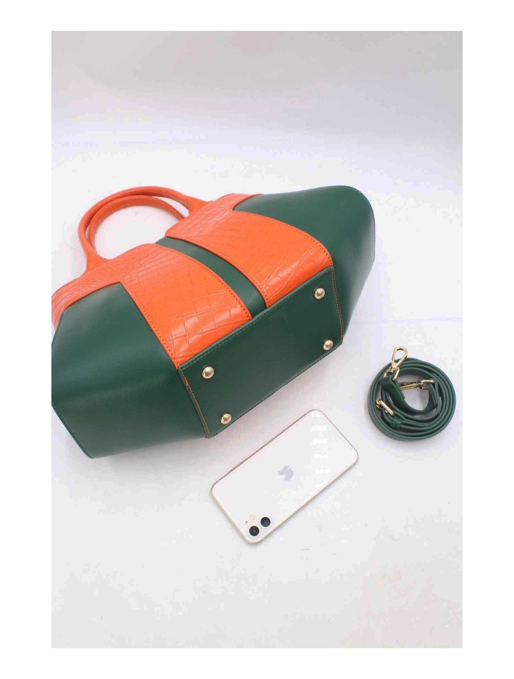 tom&eva Sac à Main Bicolore Style Vintage-24B-5868-Green/Orange