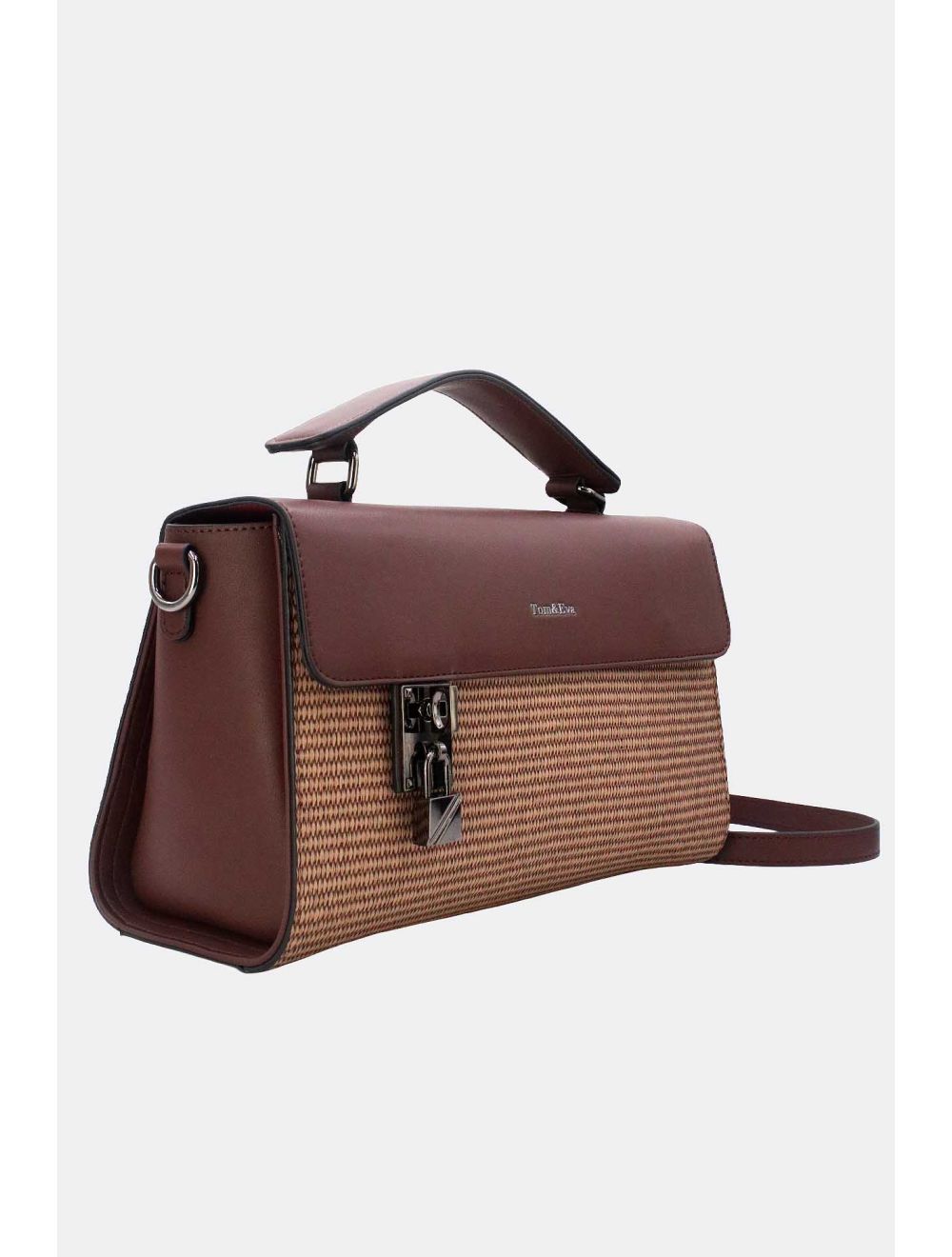 Tom&eva Sac à Main Bicolores à Serrure 24B-6007-Brown/Coffee