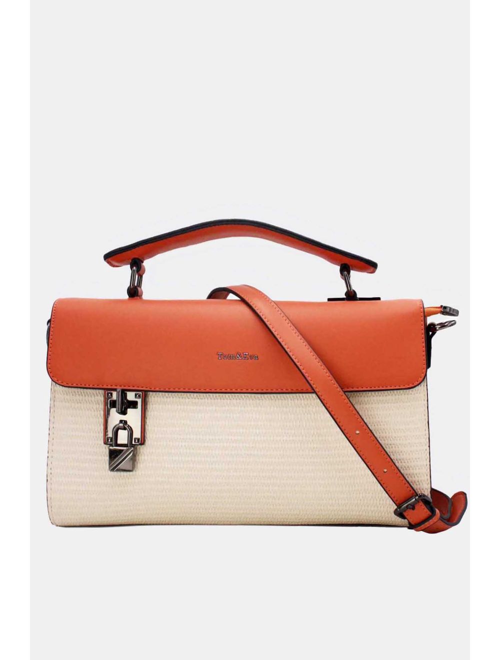 tom&eva Sac à Main Bicolores à Serrure 24B-6007-White/orange