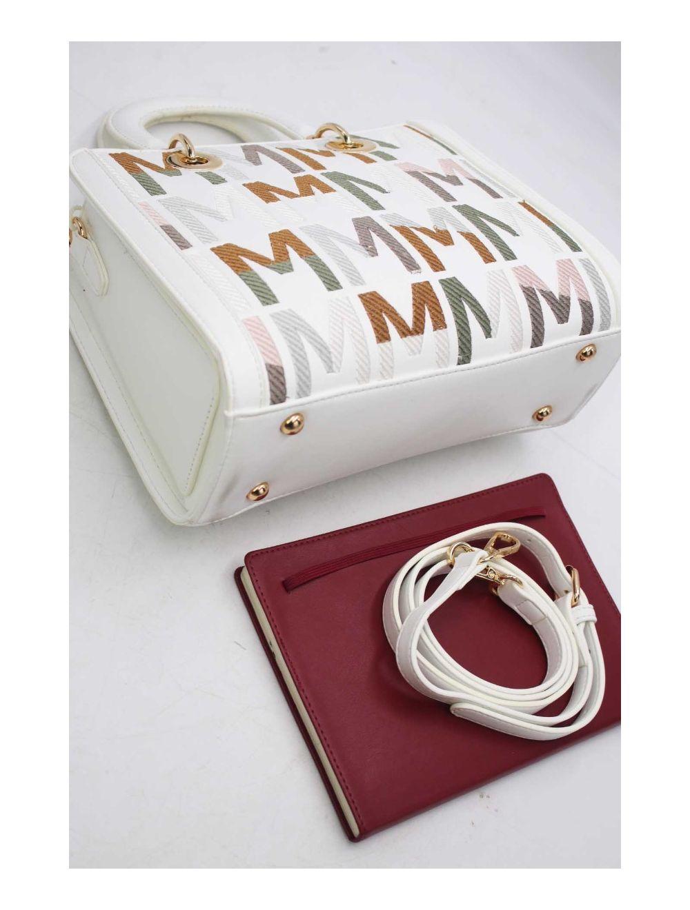 Tom&eva Sac à Main Carré Brodé Lettre 24B-5888-Blanc