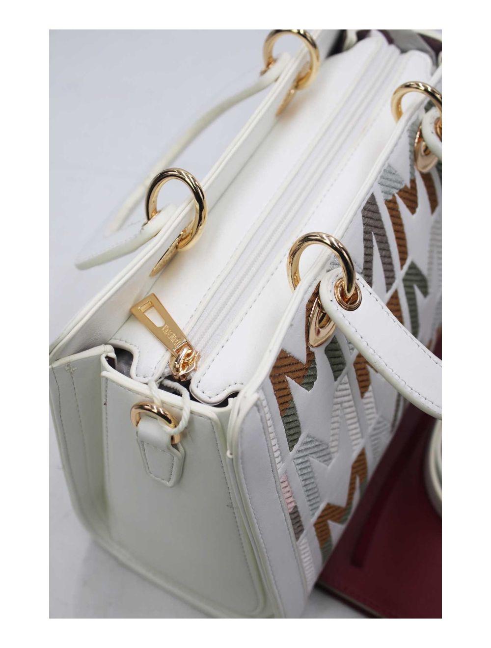 Tom&eva Sac à Main Carré Brodé Lettre 24B-5888-Blanc