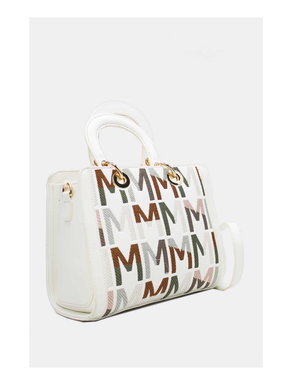 tom&eva Sac à Main Carré Brodé Lettre 24B-5888-Blanc