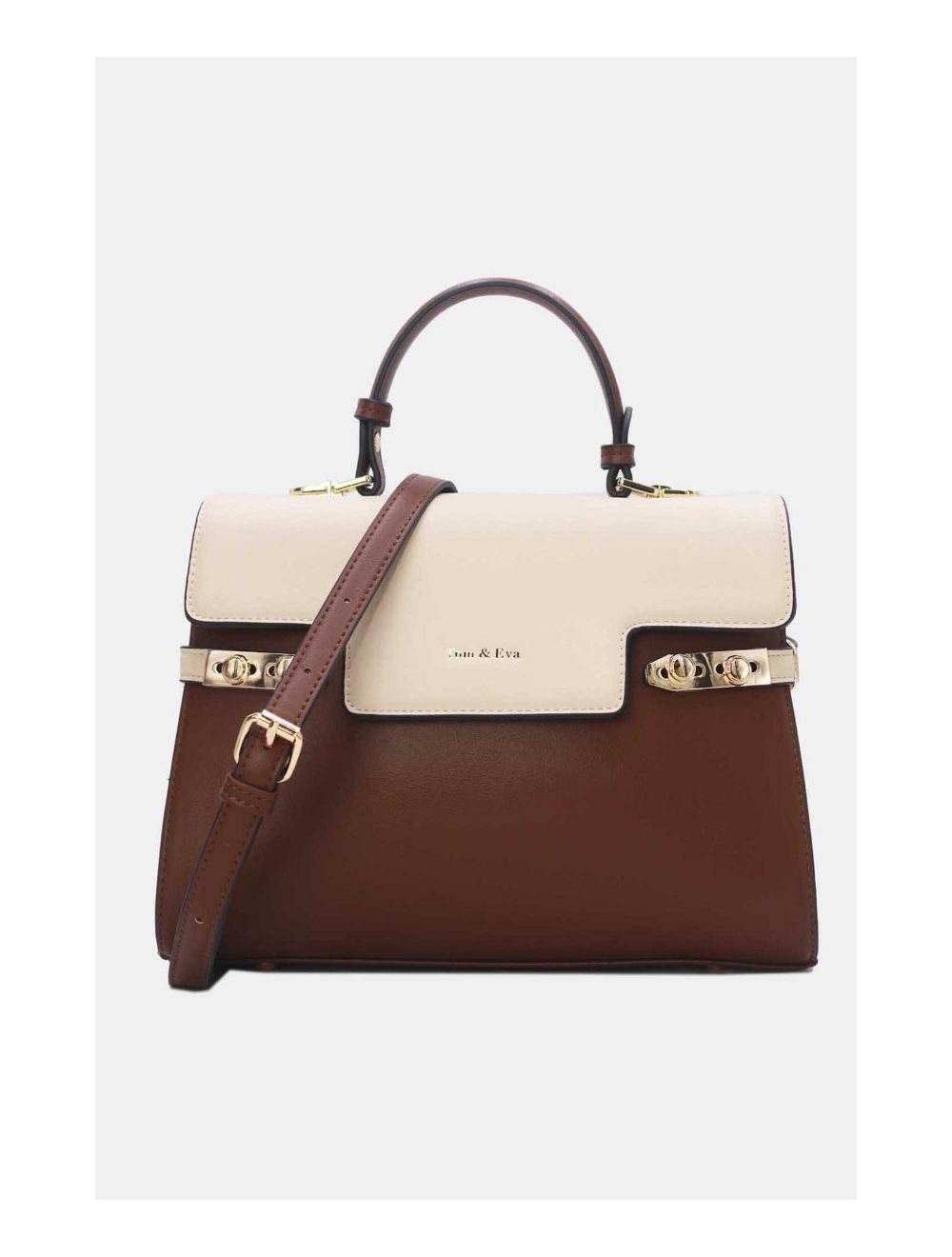 tom&eva Sac à Main Chic Bicolore-21B-5180-Coffee/Beige