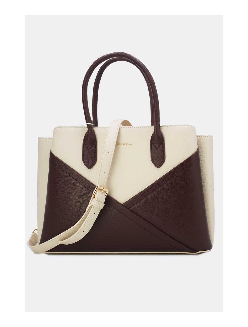 Tom&eva Sac à Main Chic Bicolores 24B-5959-Beige/Coffee