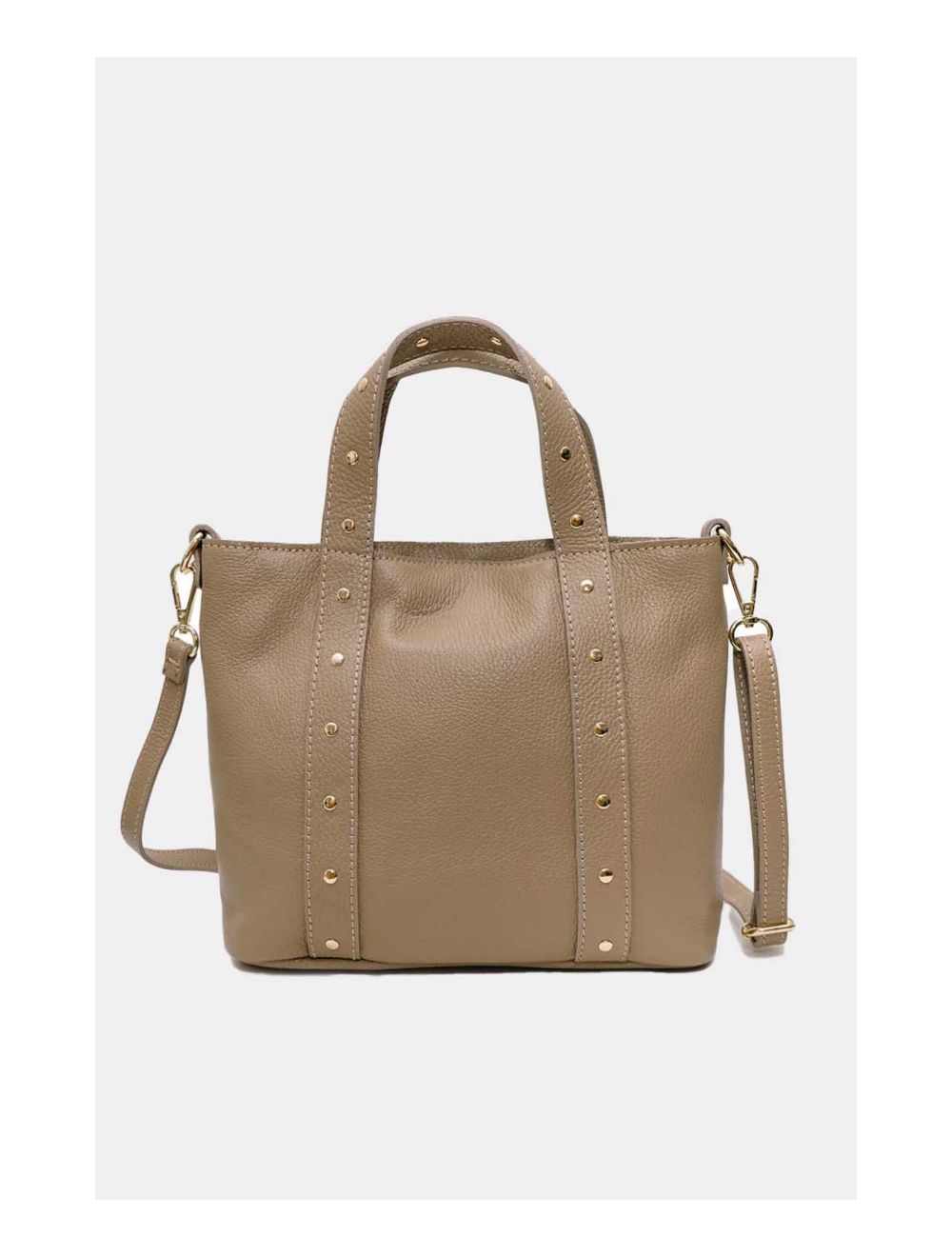 Tom&eva Sac à Main Cloutés En Cuir De Vachette Grainée 4144 AIMEE-Taupe