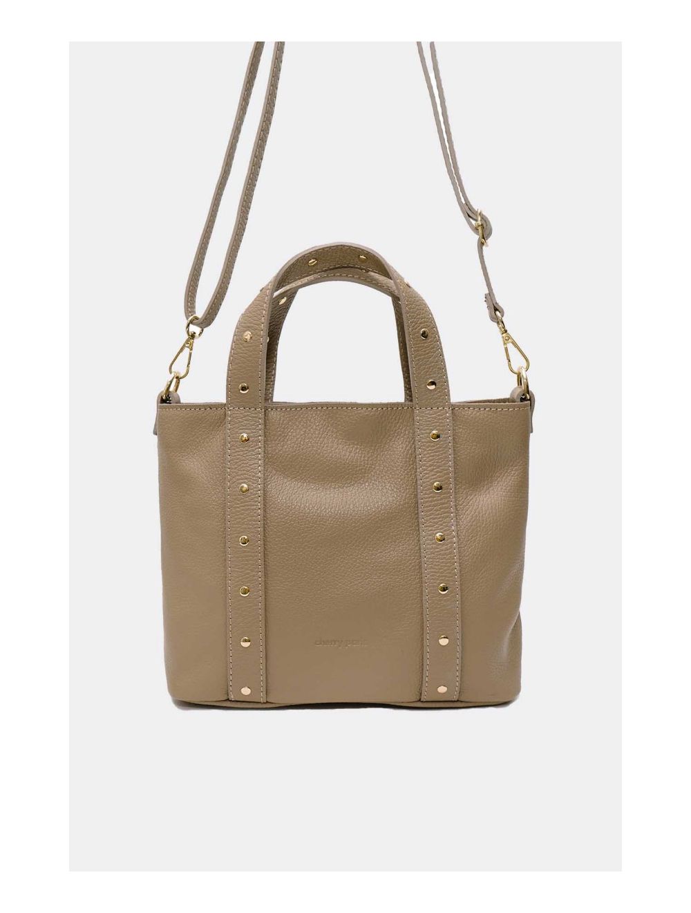 Tom&eva Sac à Main Cloutés En Cuir De Vachette Grainée 4144 AIMEE-Taupe
