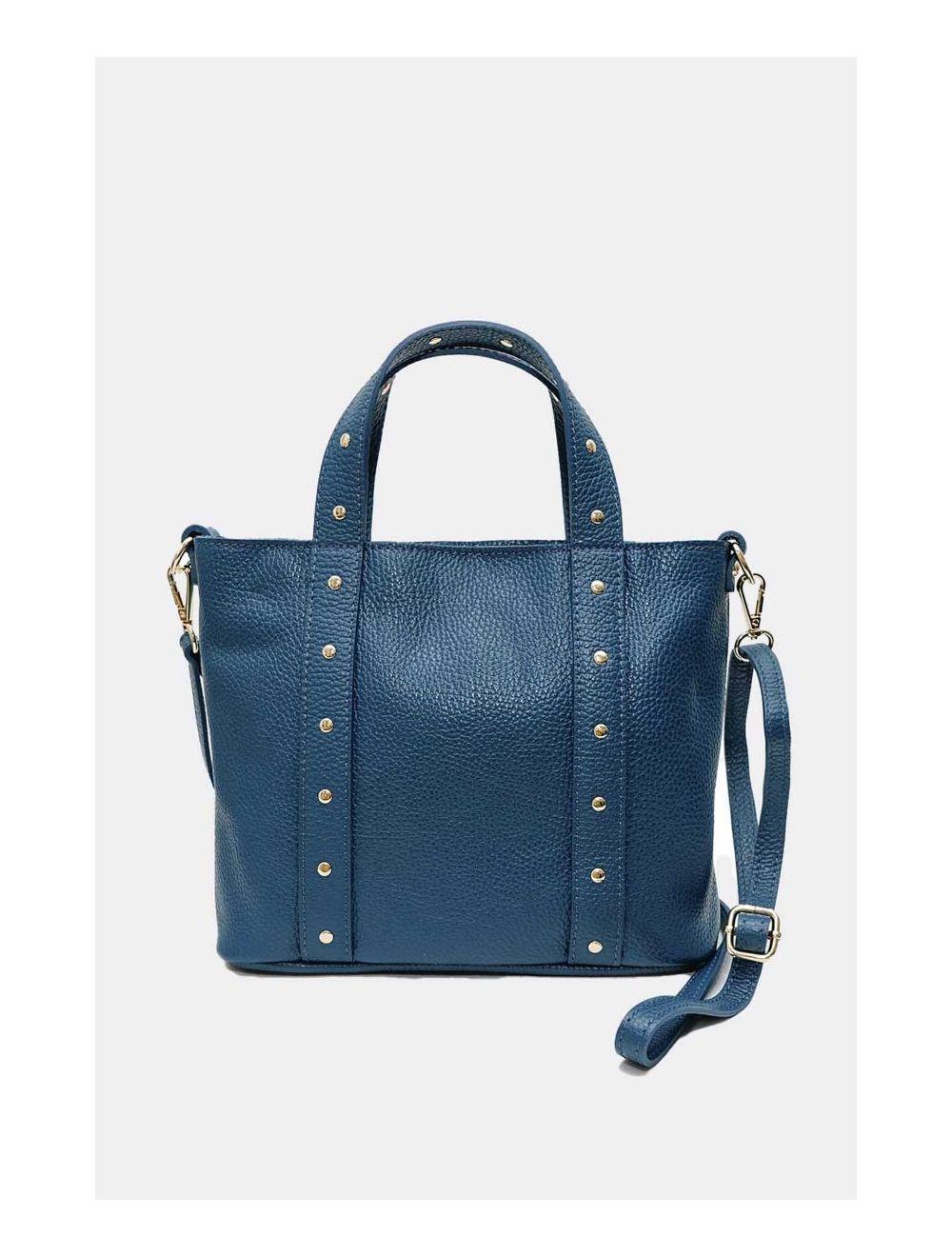 Tom&eva Sac à Main Cloutés En Cuir De Vachette Grainée 4144 AIMEE-Petrole