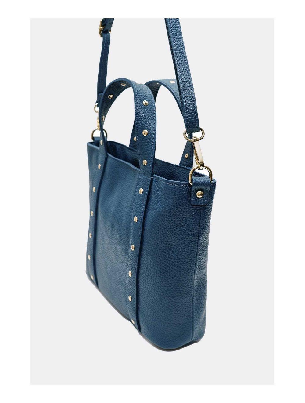 Tom&eva Sac à Main Cloutés En Cuir De Vachette Grainée 4144 AIMEE-Petrole