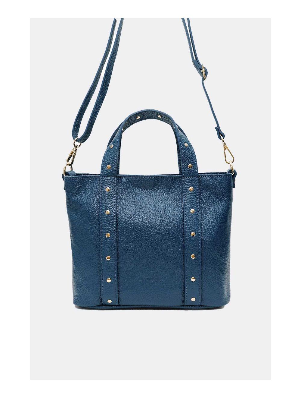 Tom&eva Sac à Main Cloutés En Cuir De Vachette Grainée 4144 AIMEE-Petrole