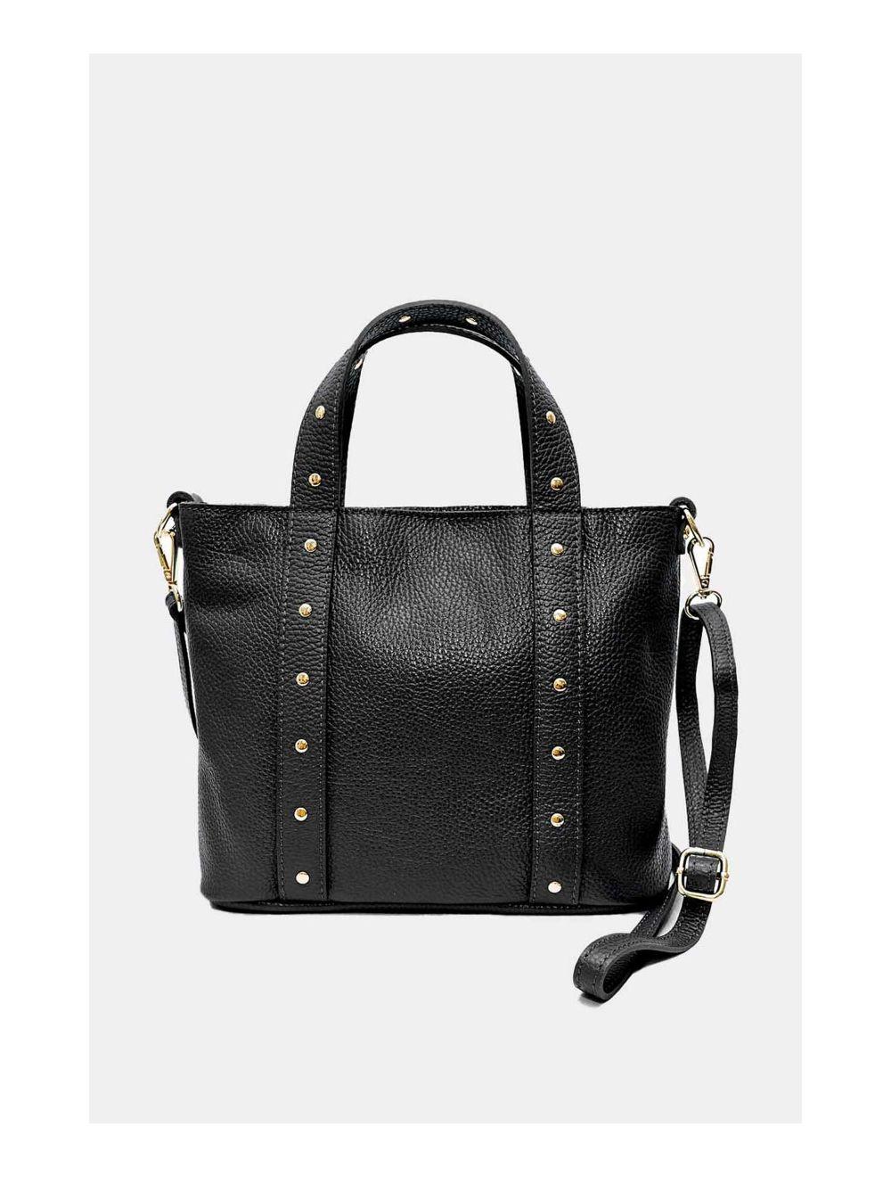 Tom&eva Sac à Main Cloutés En Cuir De Vachette Grainée 4144 AIMEE-Noir