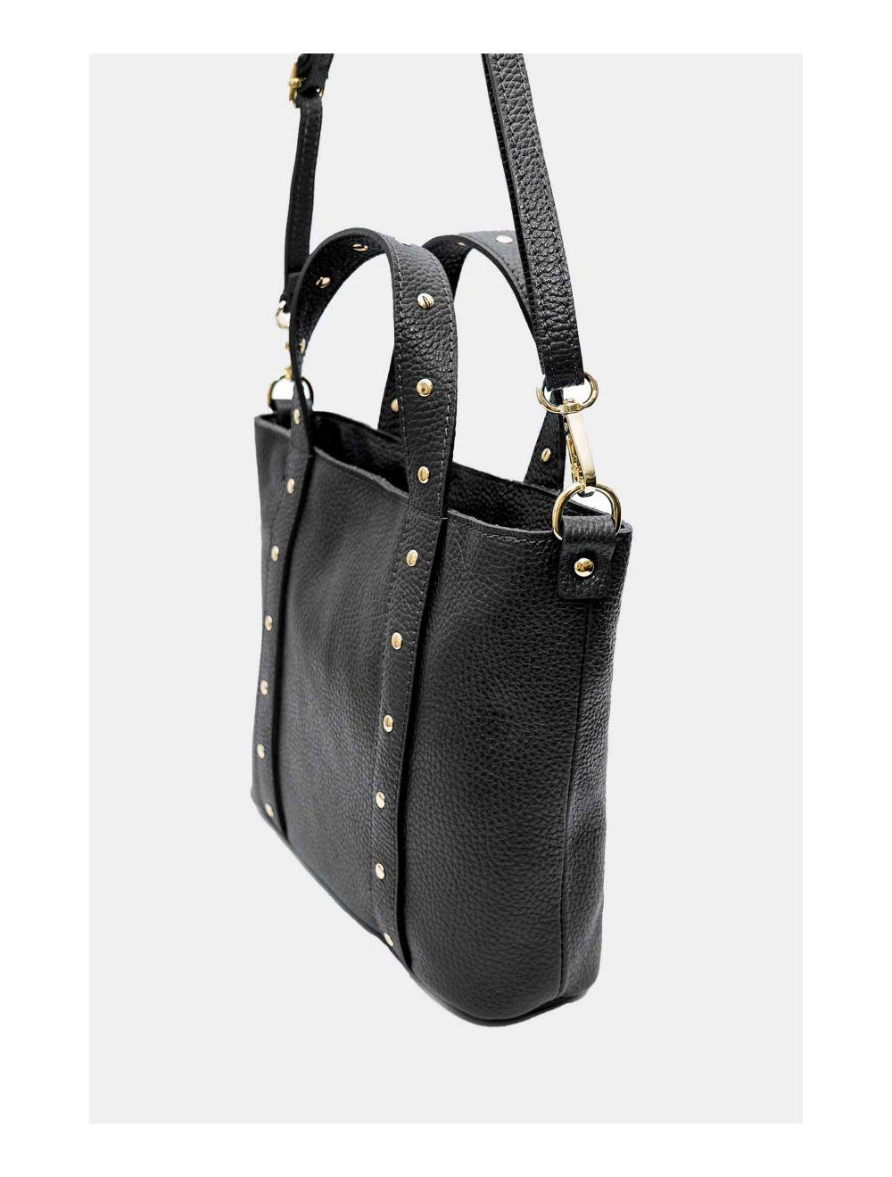 Tom&eva Sac à Main Cloutés En Cuir De Vachette Grainée 4144 AIMEE-Noir